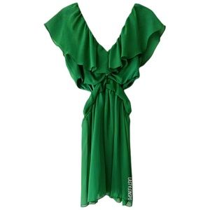 Honey Punch Mini Dress Cutout Waist Ruffled Sleeved Green Size Medium